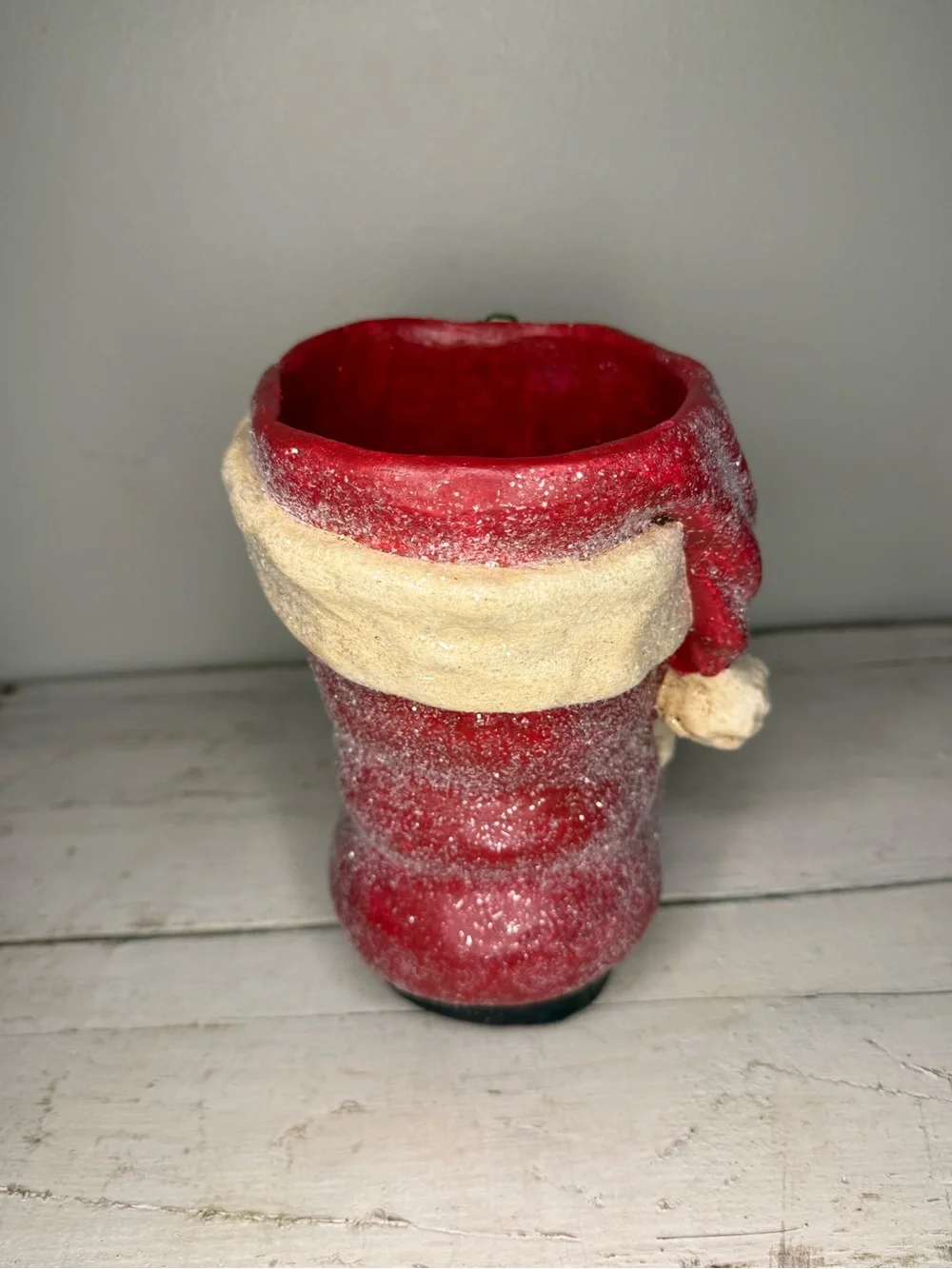 RAZ Imports Large Paper Mache Santa Face Glitter Boot 7.5” Hand Painted